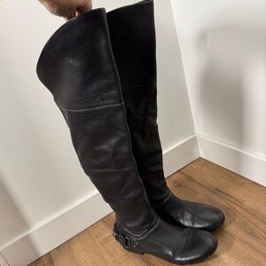 GEOX Leather Riding Boots Strap Flat Round Toe Equestrian Classic Black 36